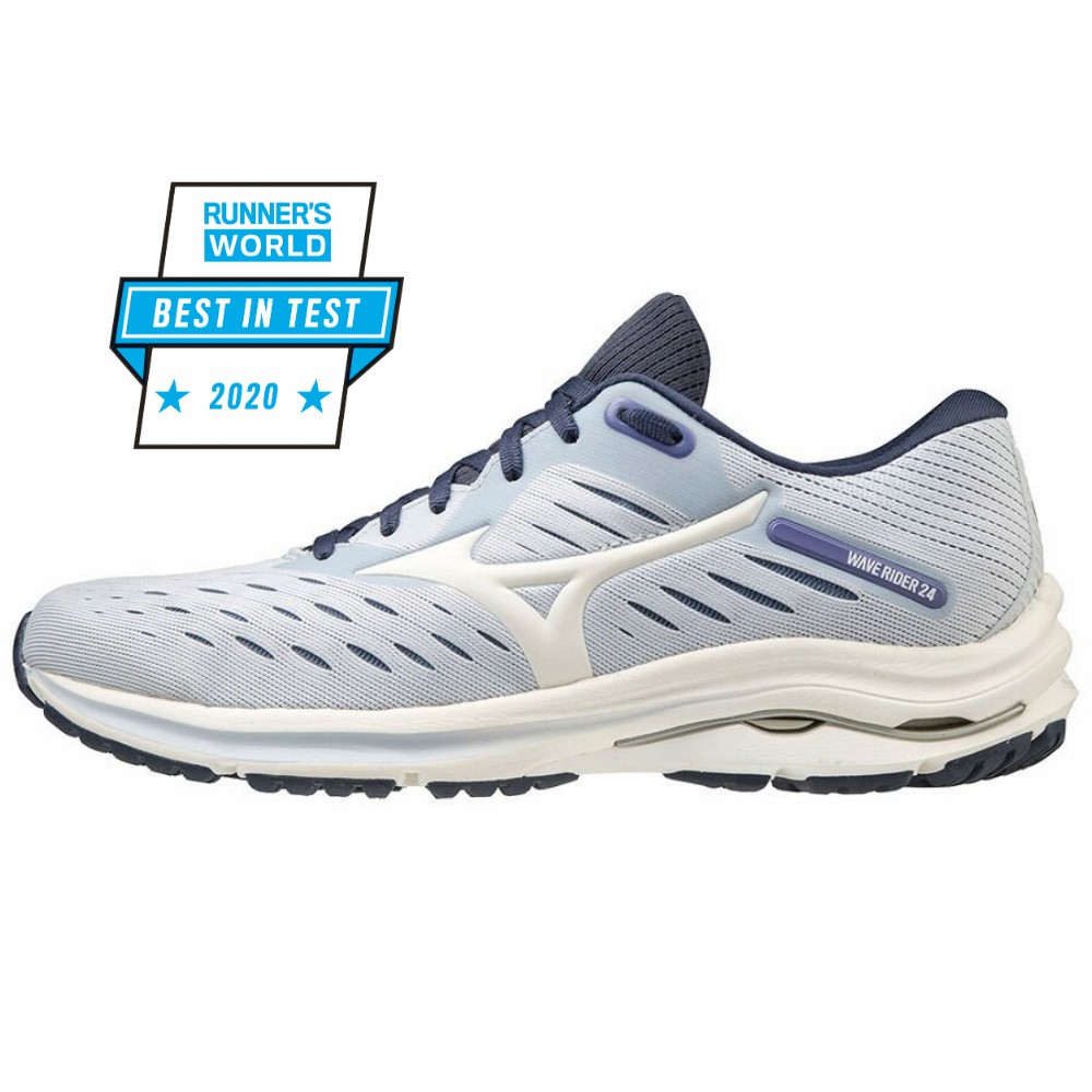 Mizuno Wave Rider 24 - Bayan Koşu Ayakkabısı - Beyaz/Indigo Türkiye (WRALHI-947)